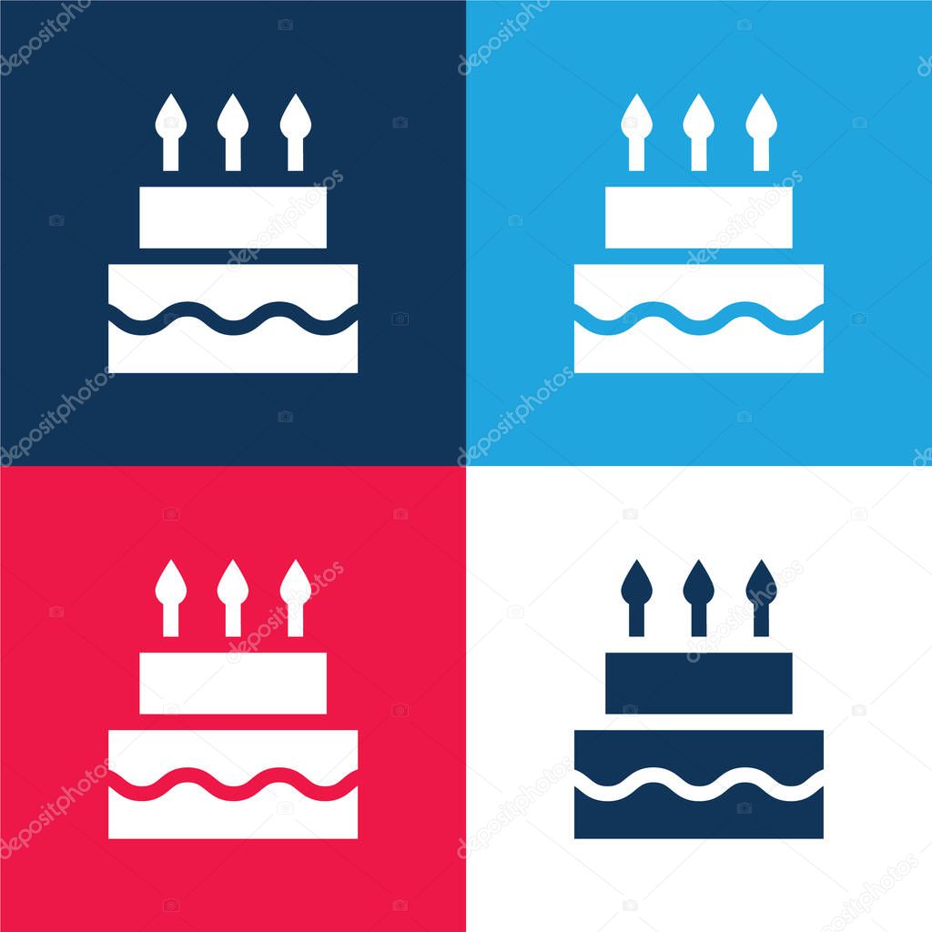 Birthday Cake blue and red four color minimal icon set