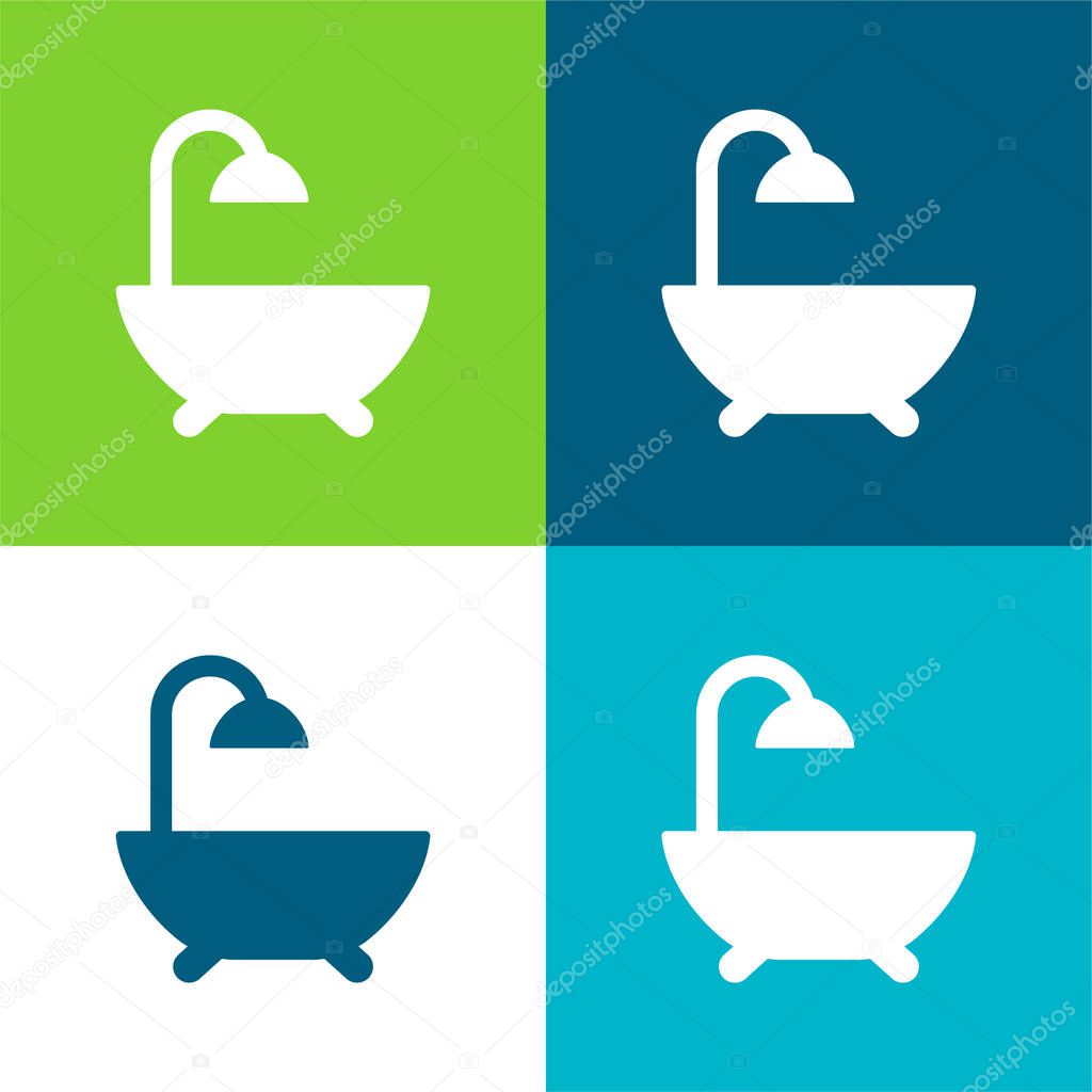 Bath Flat four color minimal icon set