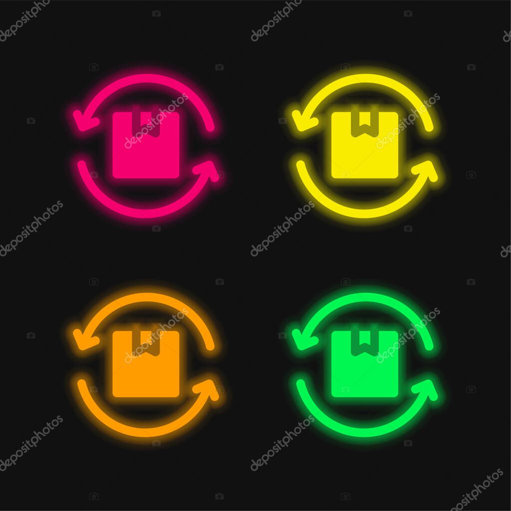 Box four color glowing neon vector icon