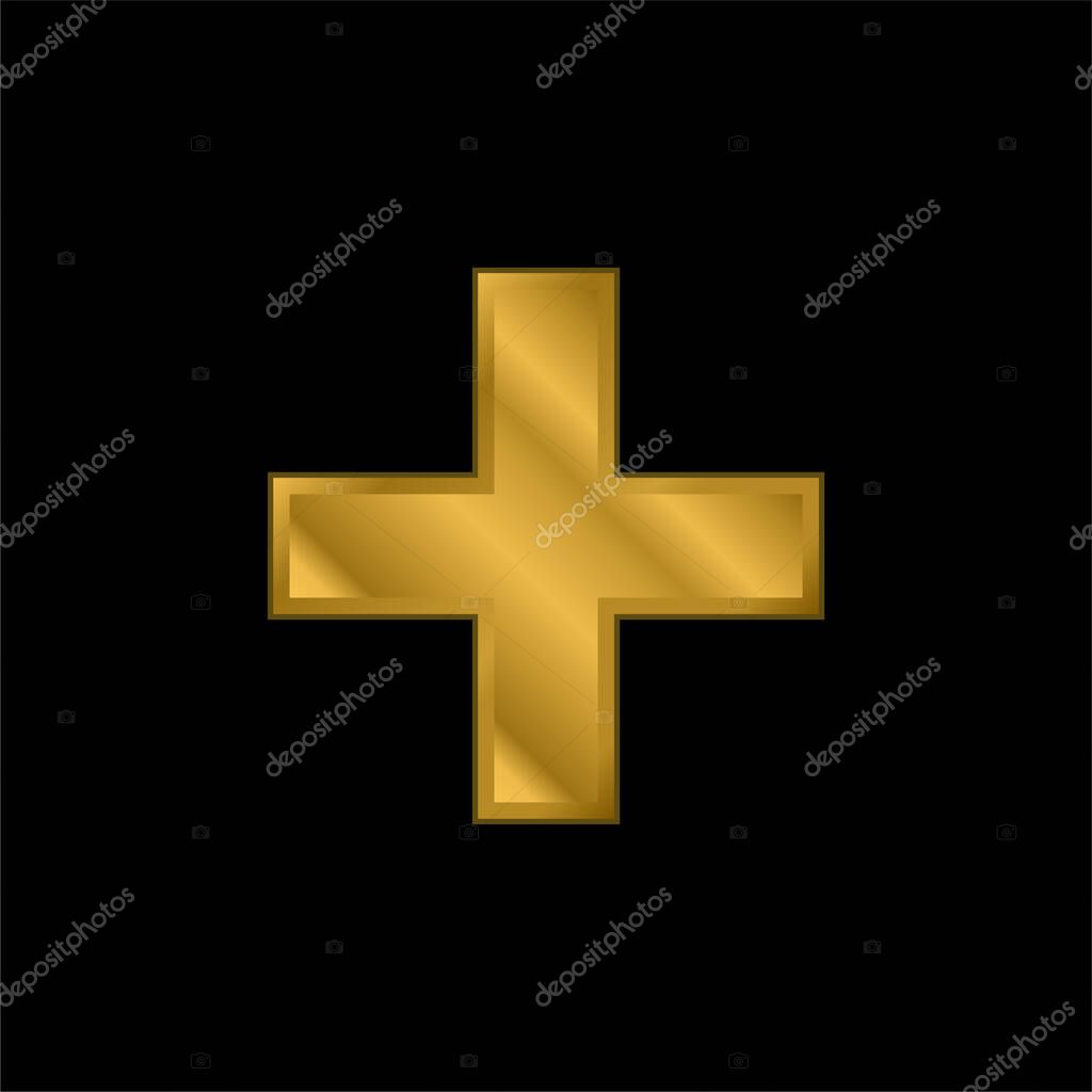 Addition Sign gold plated metalic icon or logo vector