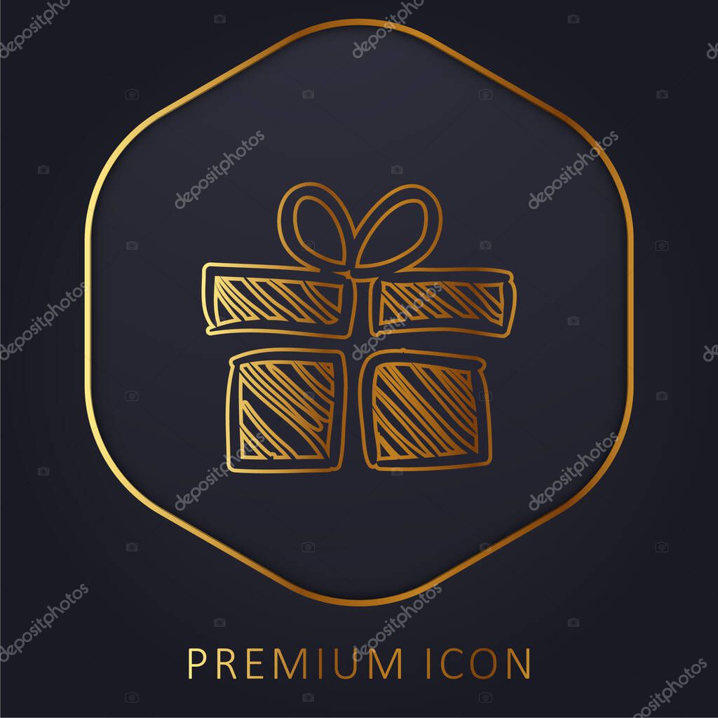 Birthday Giftbox Sketch golden line premium logo or icon