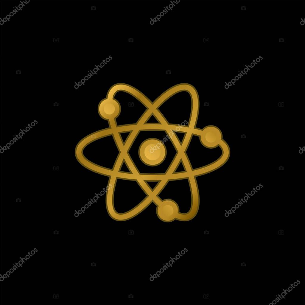Atom gold plated metalic icon or logo vector