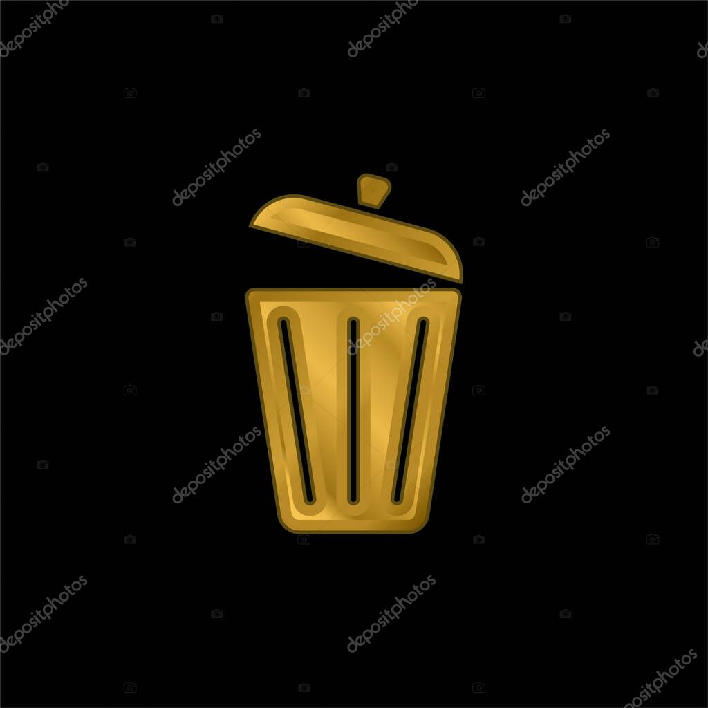 Bin gold plated metalic icon or logo vector