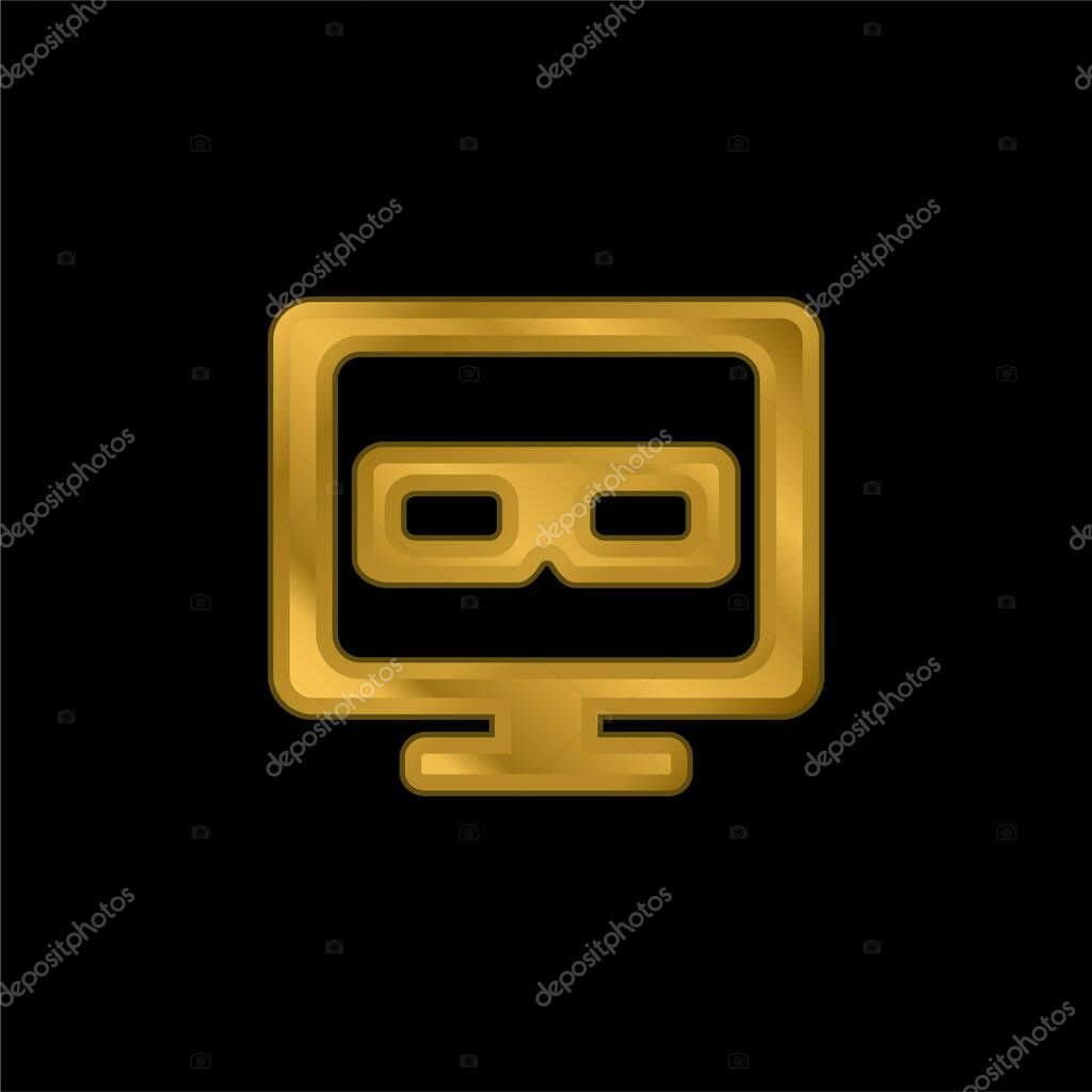 3D Television gold plated metalic icon or logo vector