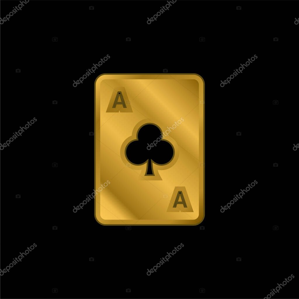 Ace Of Clubs gold plated metalic icon or logo vector