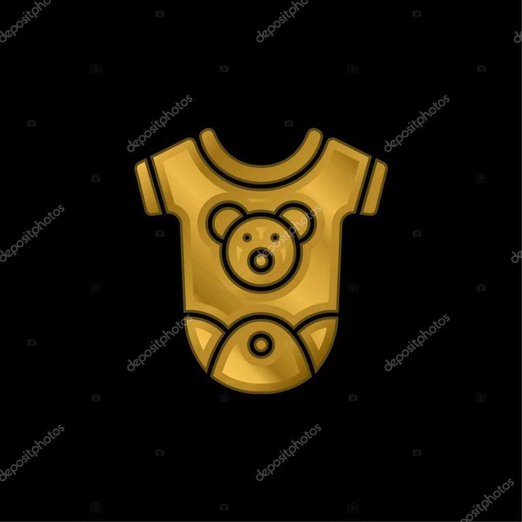 Baby Clothes gold plated metalic icon or logo vector
