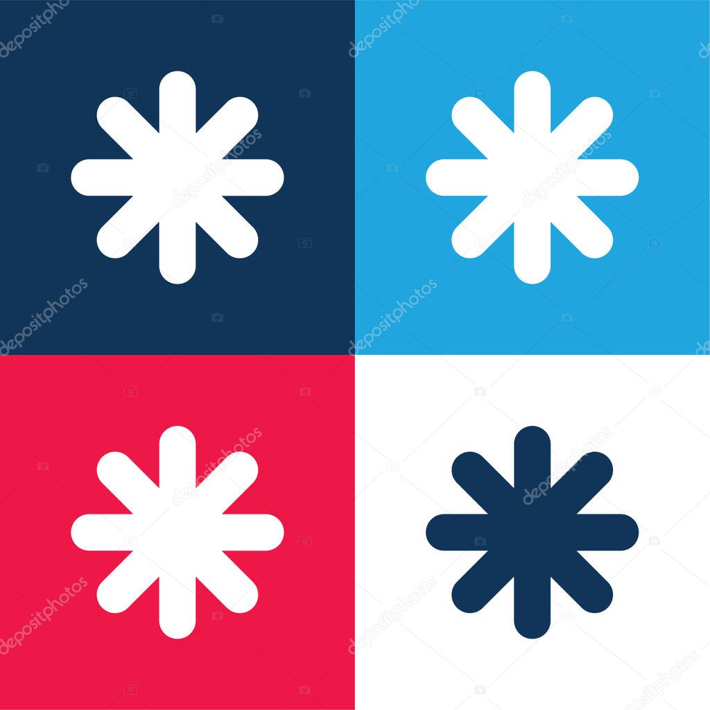 Asterisk Black Star Shape blue and red four color minimal icon set