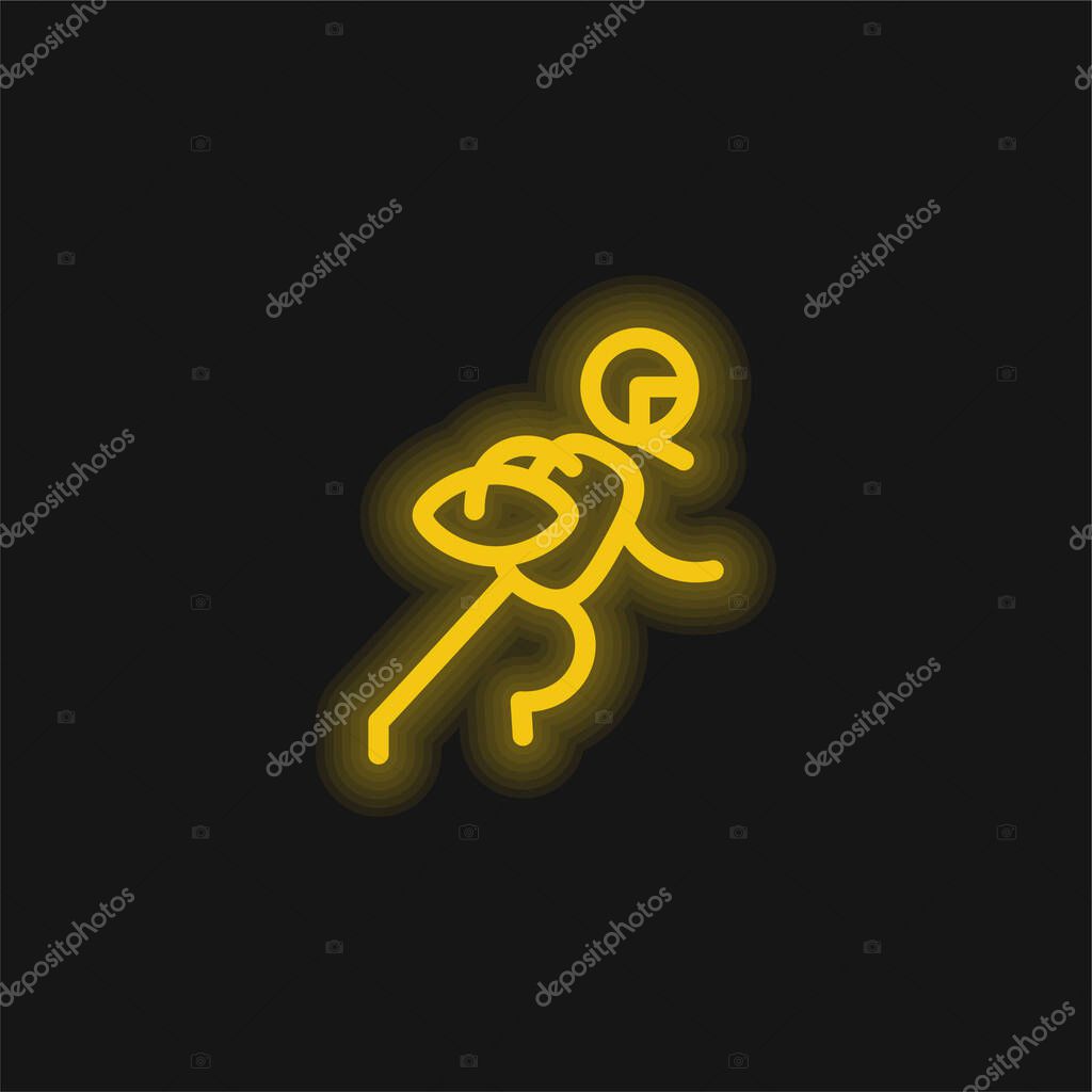 American Football Player yellow glowing neon icon