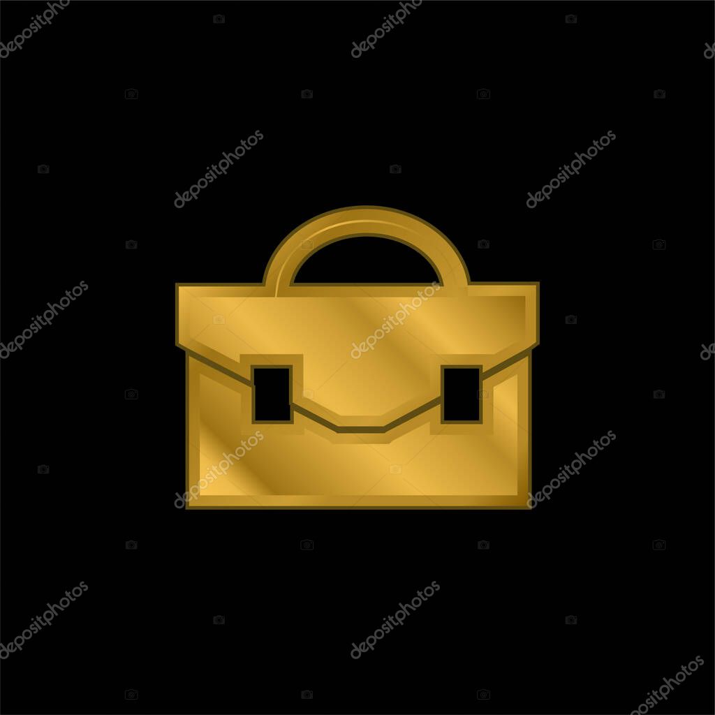 Black Briefcase gold plated metalic icon or logo vector