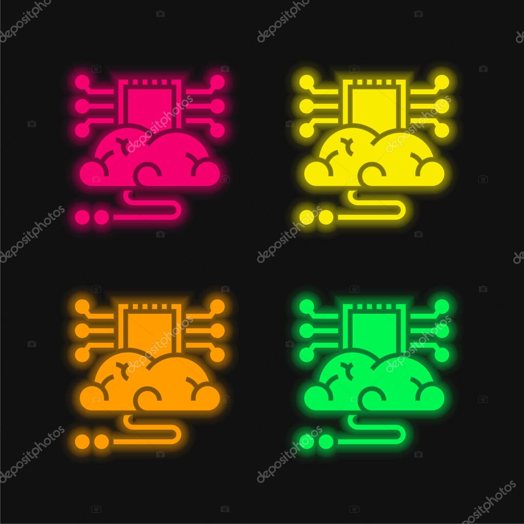 Brain four color glowing neon vector icon