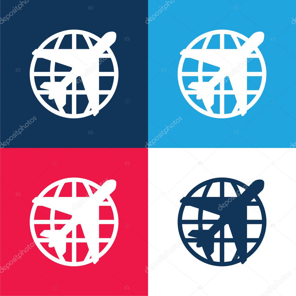 Airport blue and red four color minimal icon set