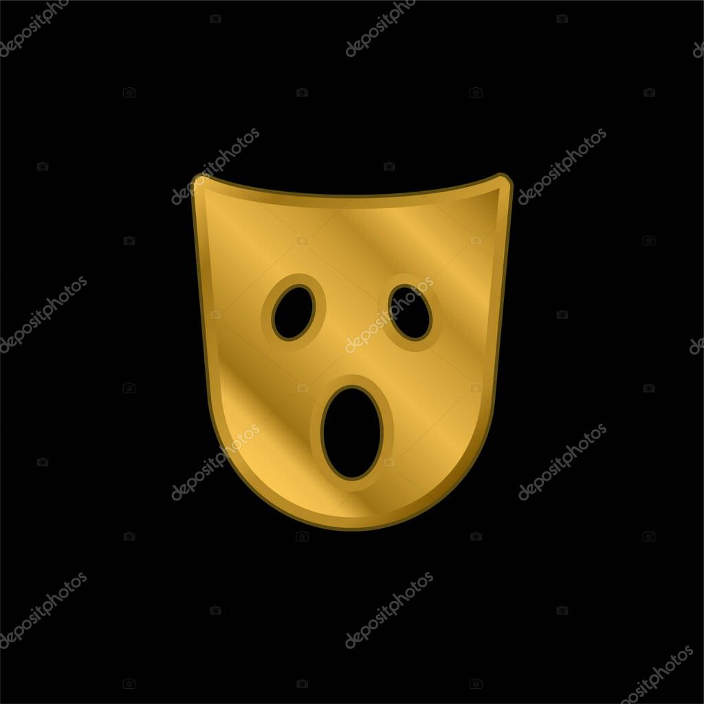 Astonishment Mask gold plated metalic icon or logo vector