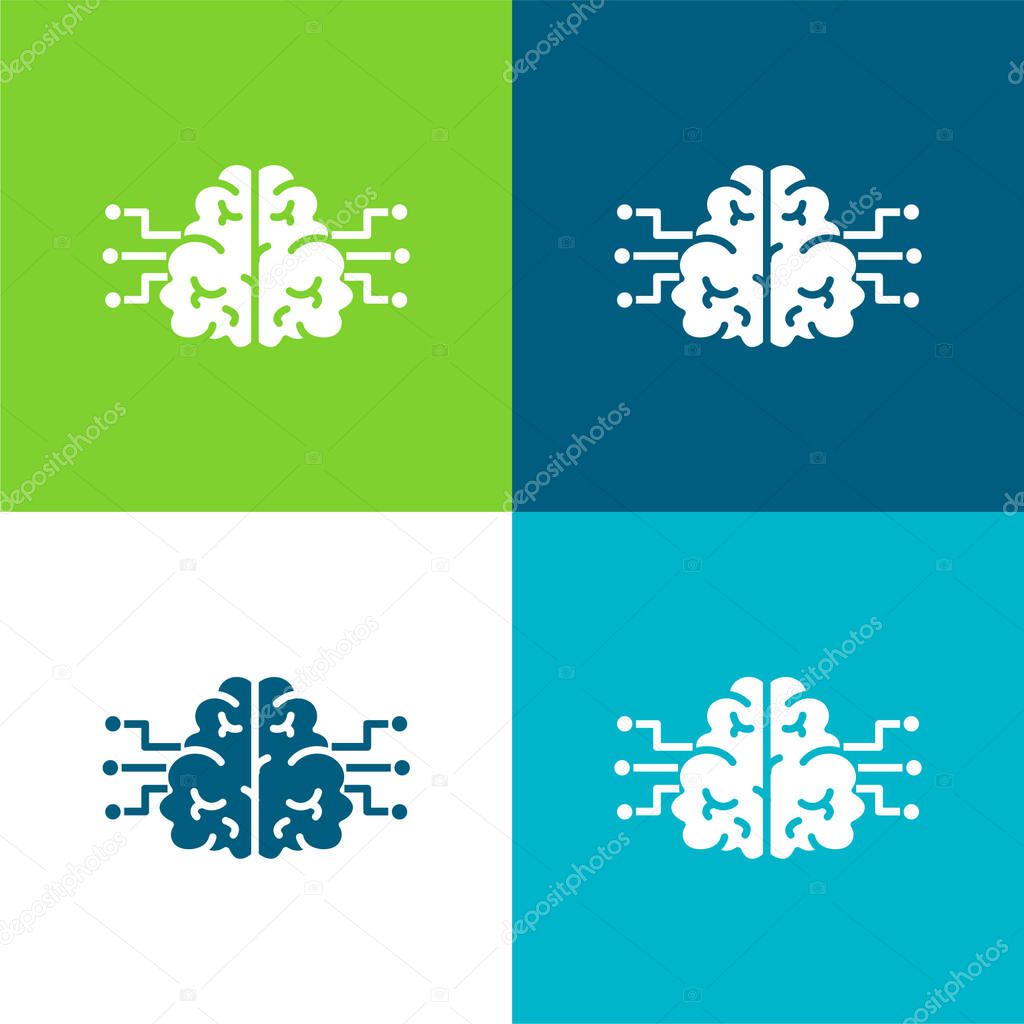 Brain Flat four color minimal icon set