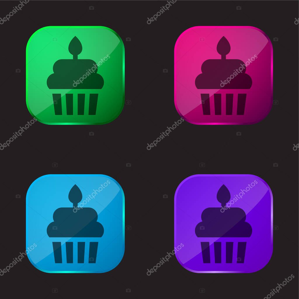 Birthday Cake four color glass button icon