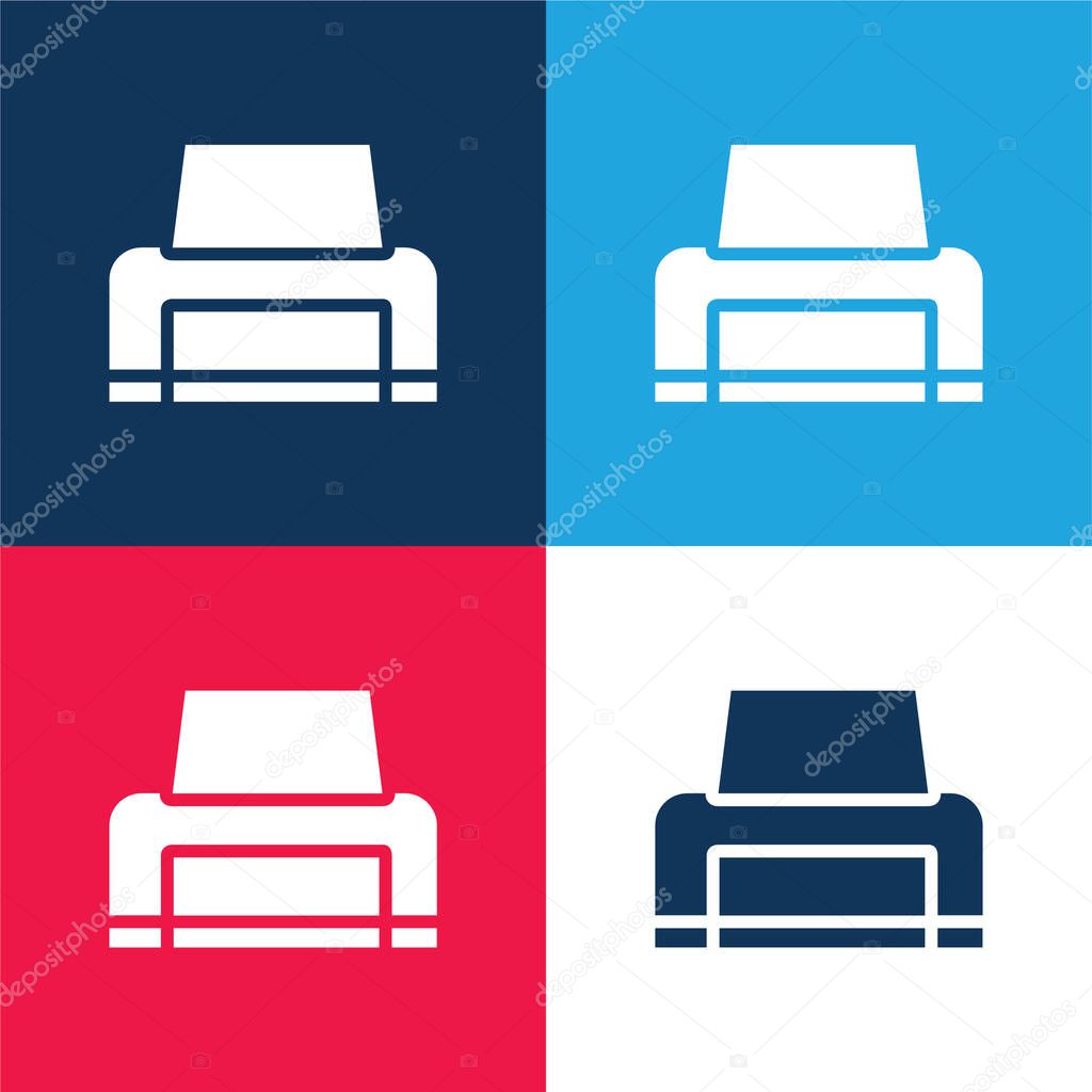 Black Printer blue and red four color minimal icon set