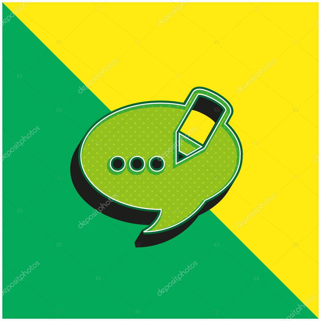 Blog Comment Speech Bubble Symbol Green and yellow modern 3d vector icon logo