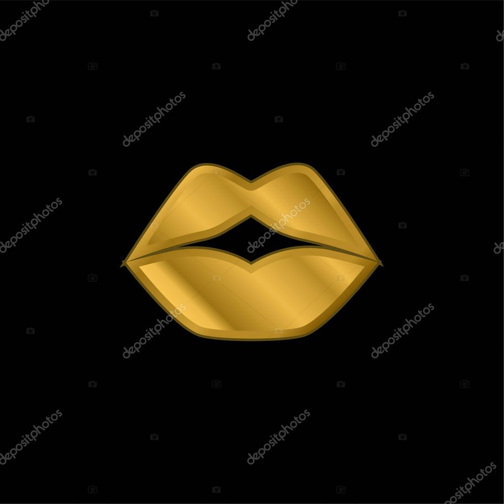 Big Lips gold plated metalic icon or logo vector