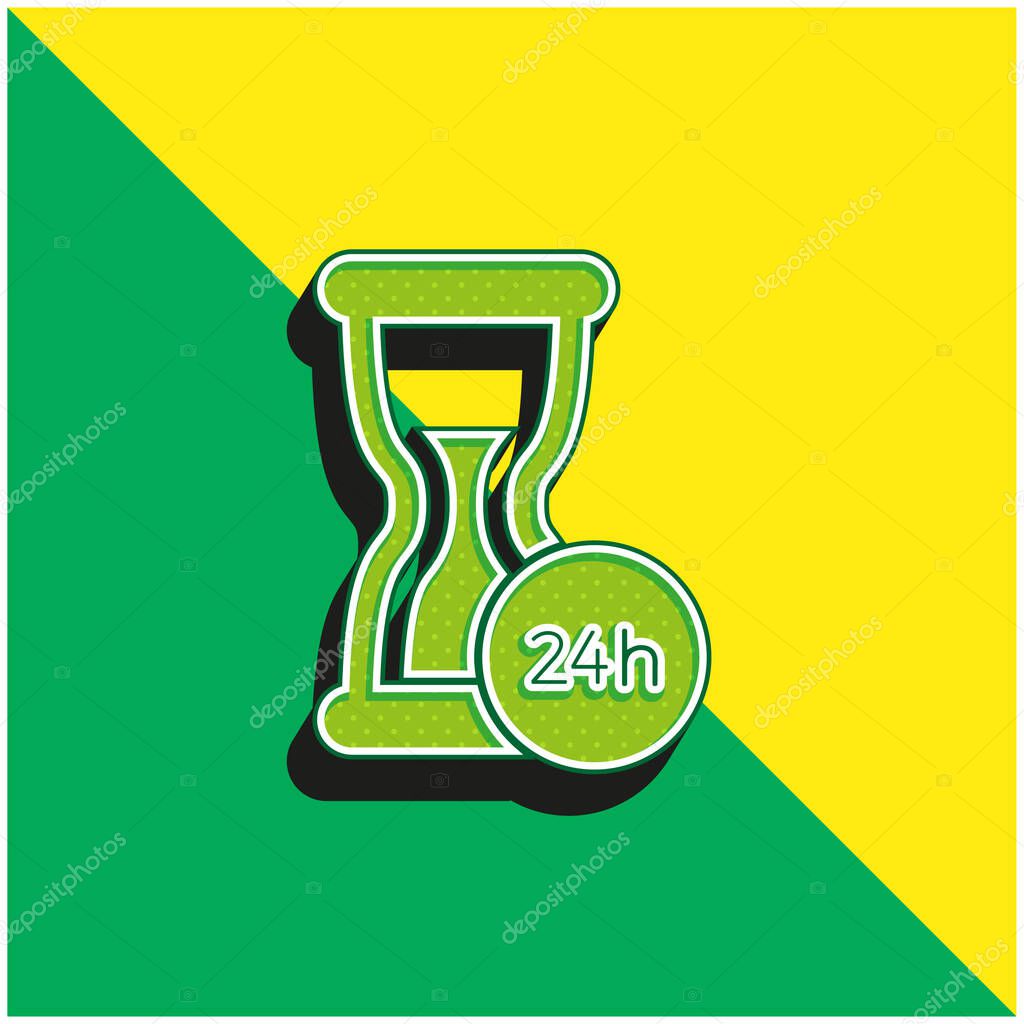 24 Hours Support Green and yellow modern 3d vector icon logo