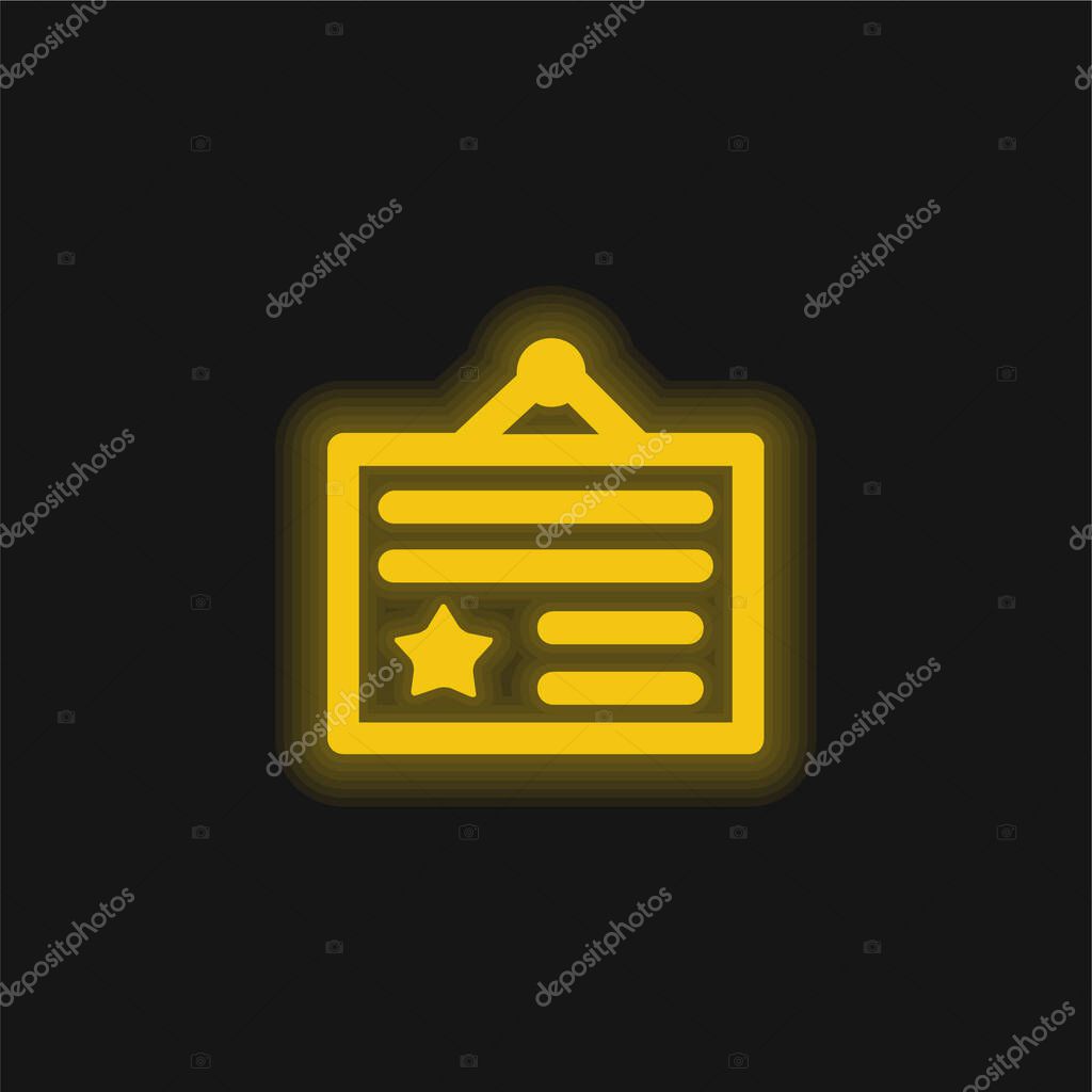 Award Certificate yellow glowing neon icon