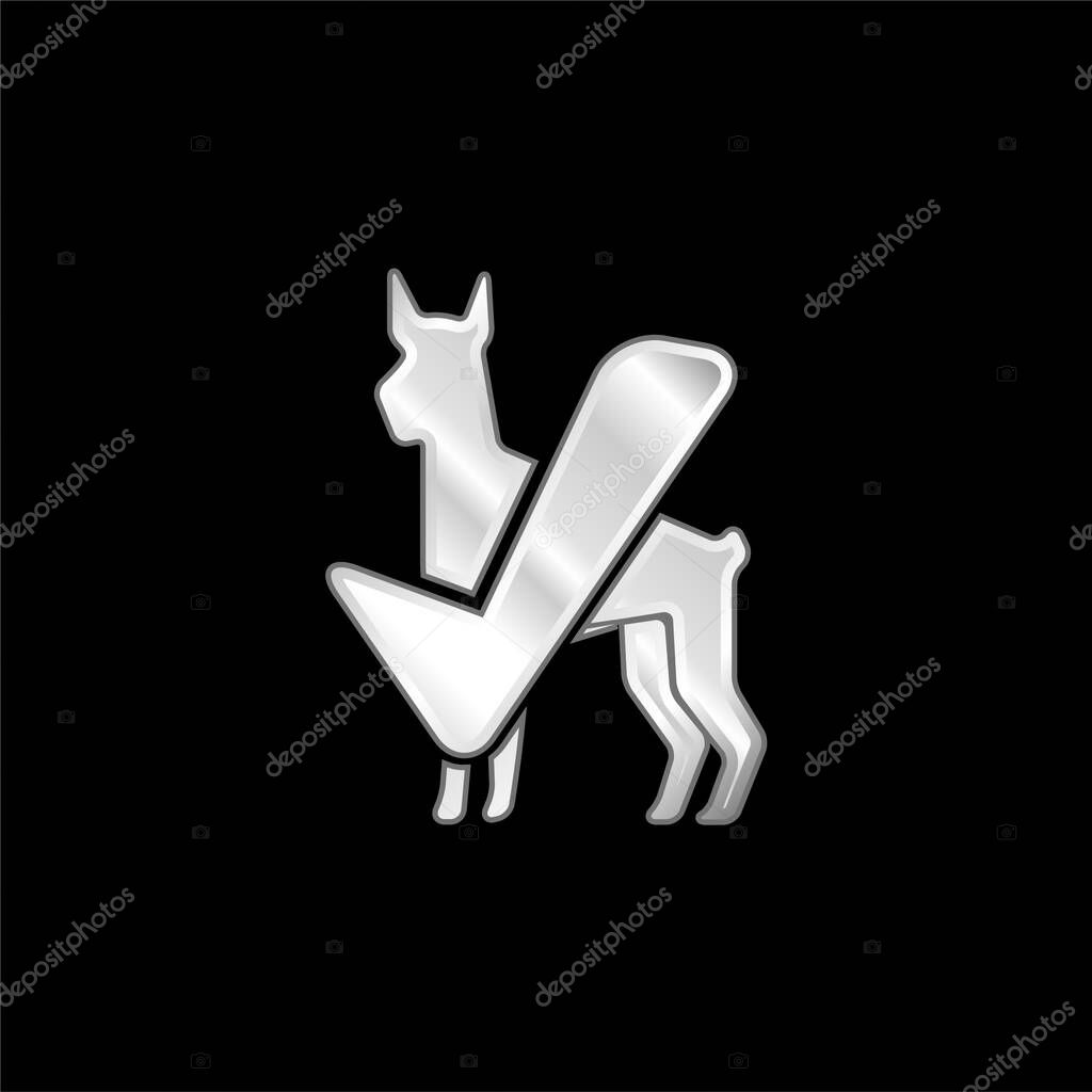 Big Dog Black Silhouette With Verification Sign silver plated metallic icon