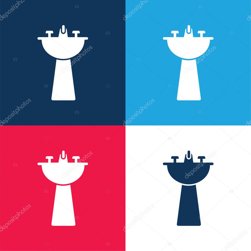 Bathroom Faucet blue and red four color minimal icon set