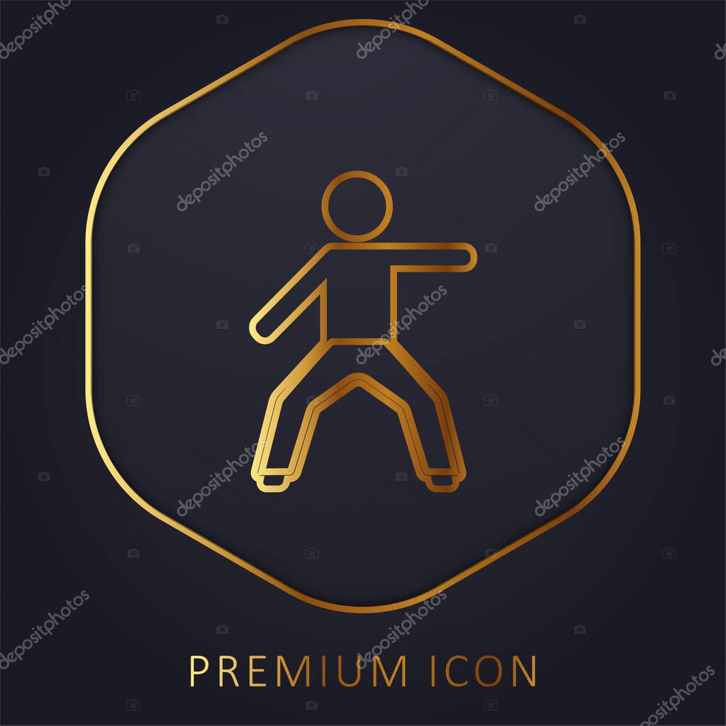 Boy Stretching Left Arm golden line premium logo or icon
