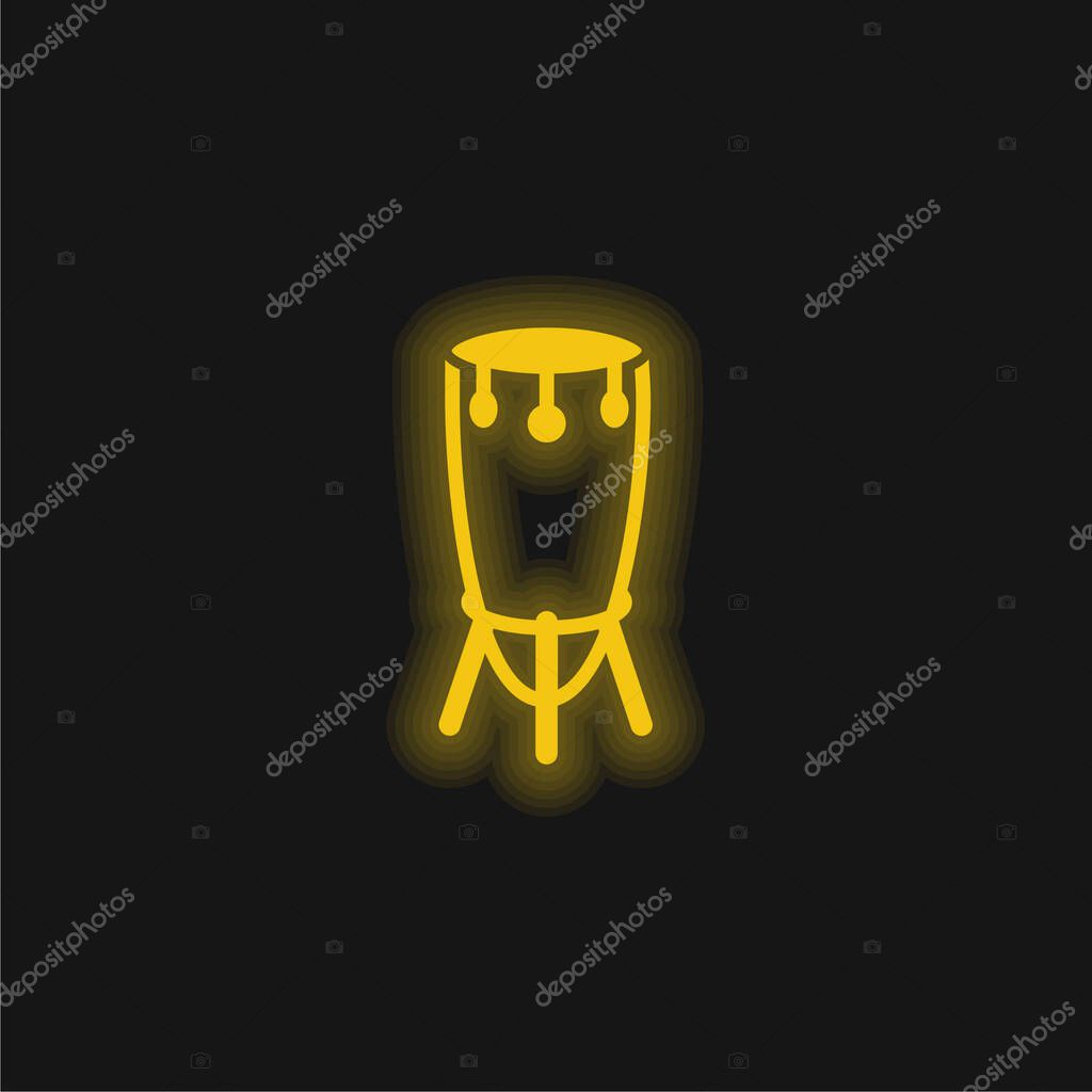 African Tall Drum With Stand yellow glowing neon icon