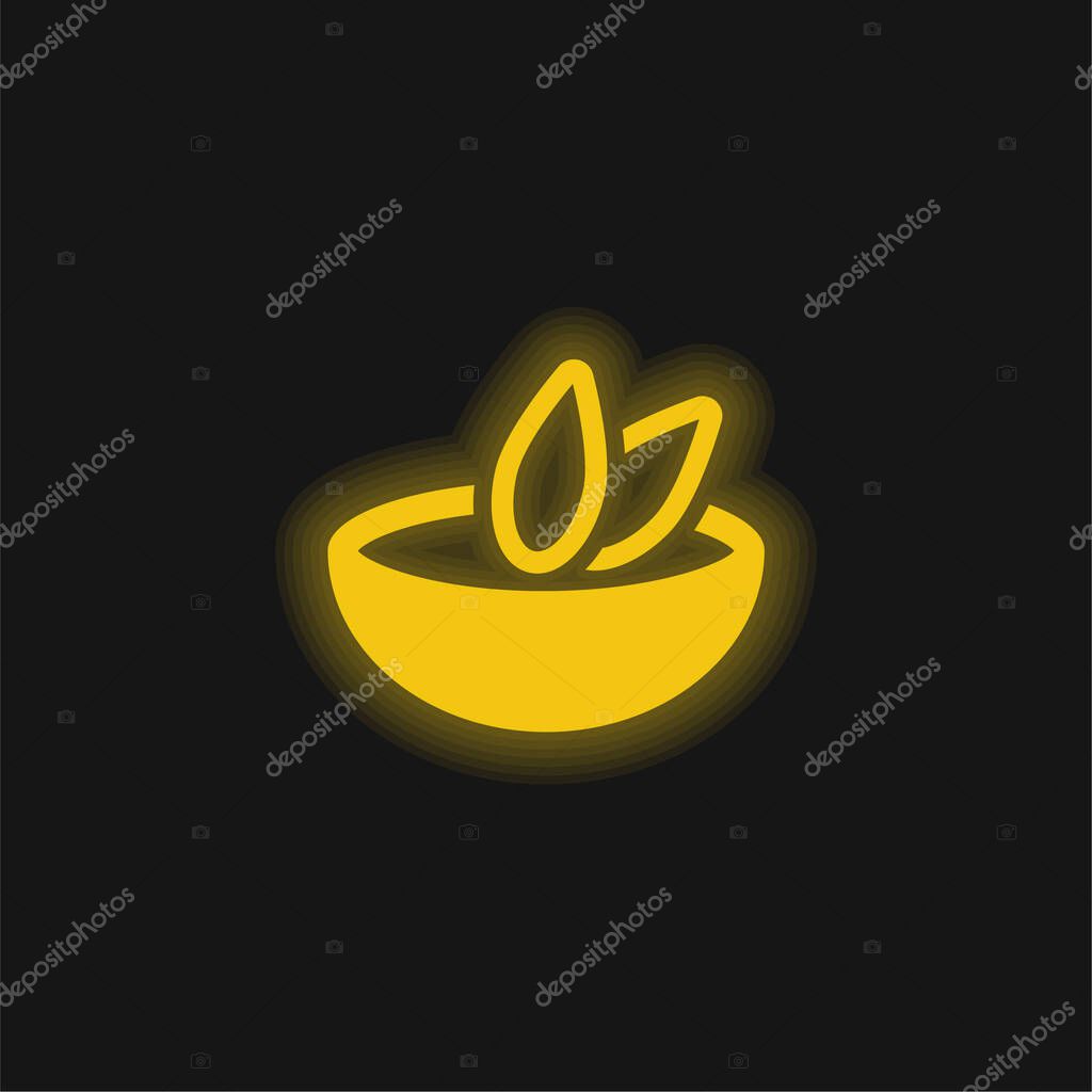Bowl Of Soup yellow glowing neon icon