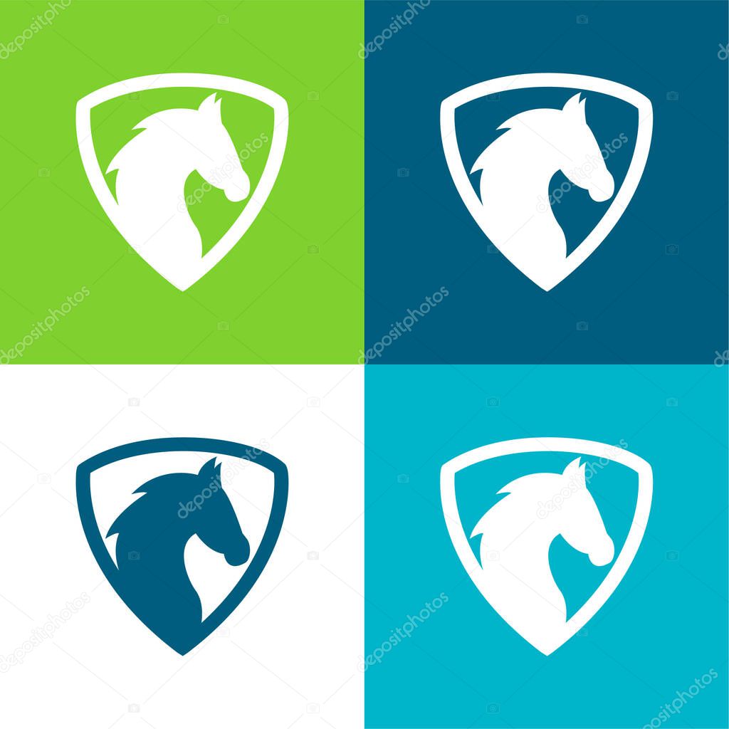 Black Horse Head In A Shield Flat four color minimal icon set