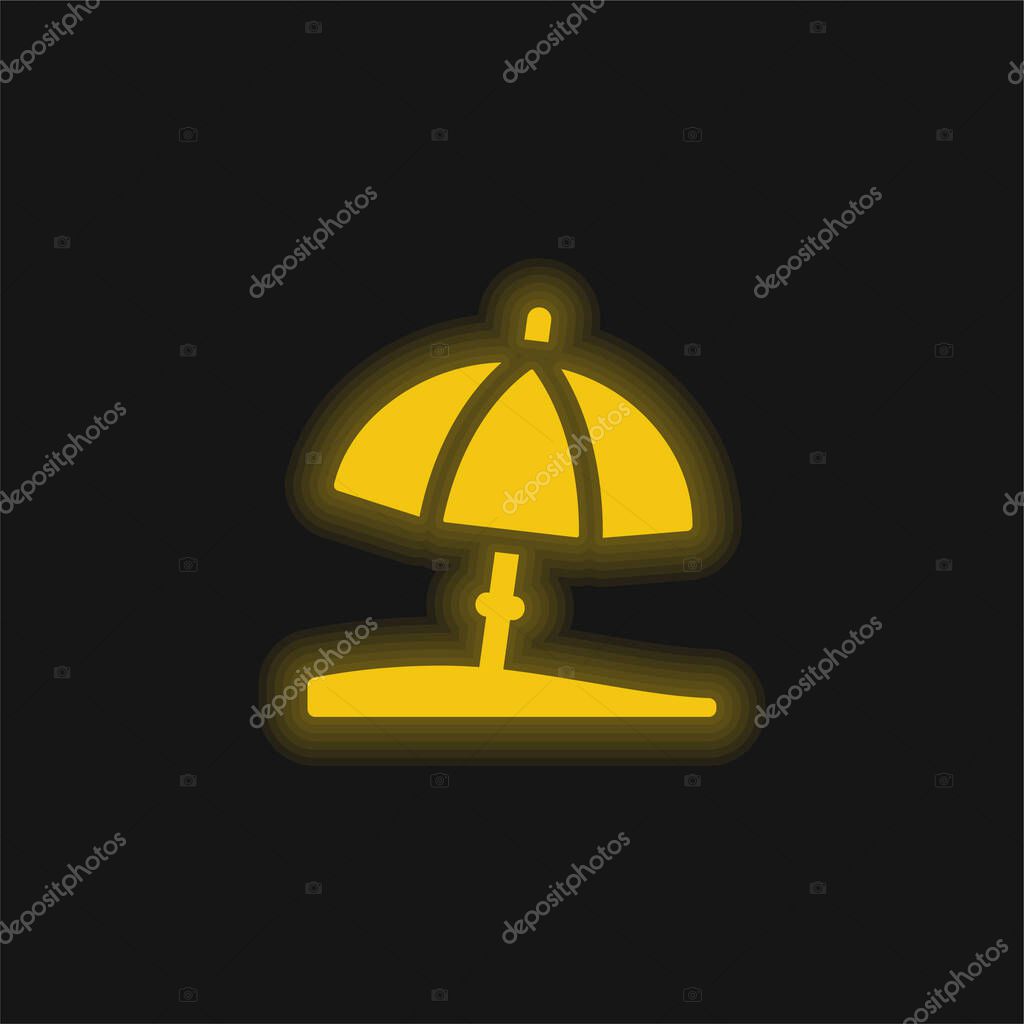 Beach Umbrella yellow glowing neon icon