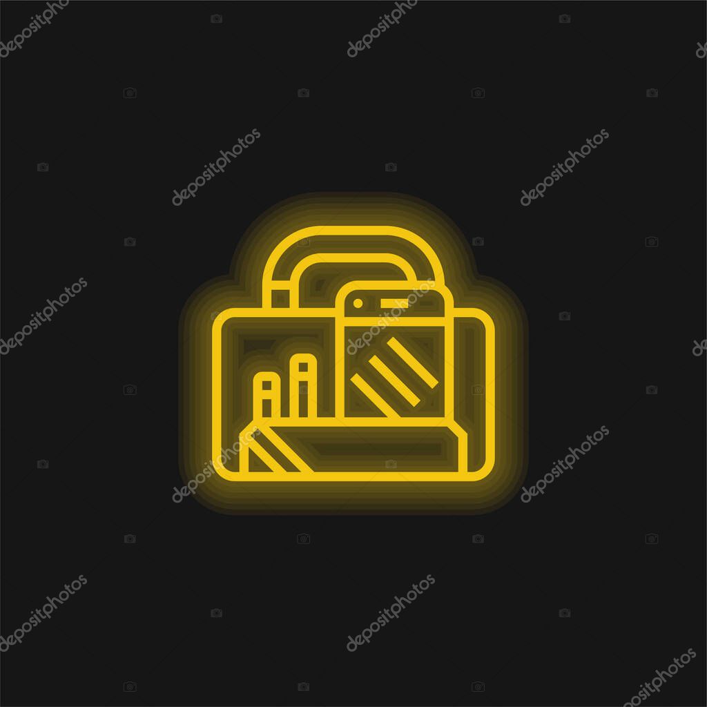 Briefcase yellow glowing neon icon