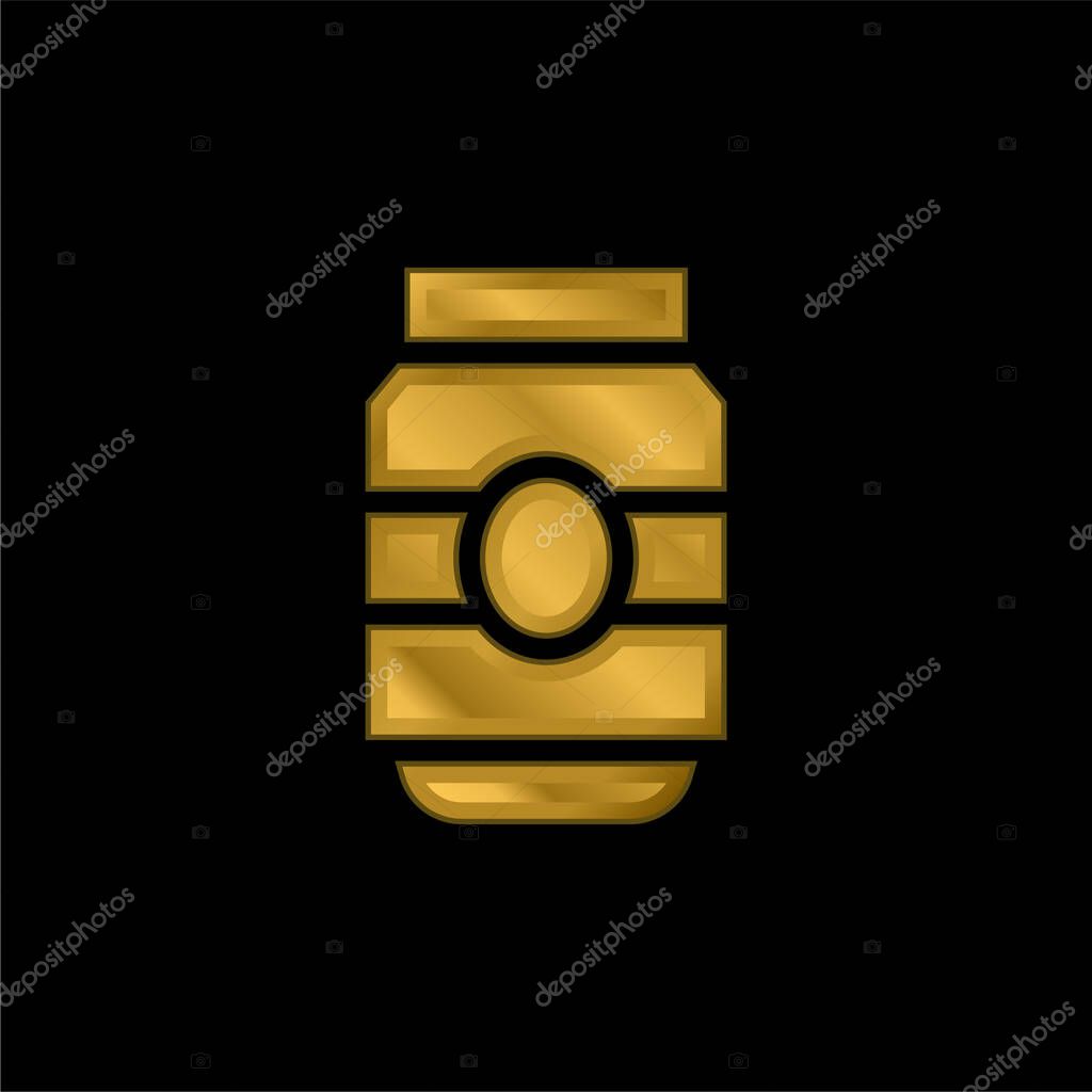 Beer Can gold plated metalic icon or logo vector