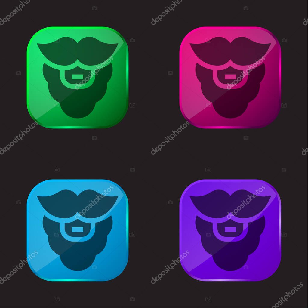 Beard four color glass button icon