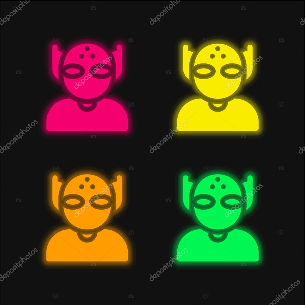 Alien four color glowing neon vector icon