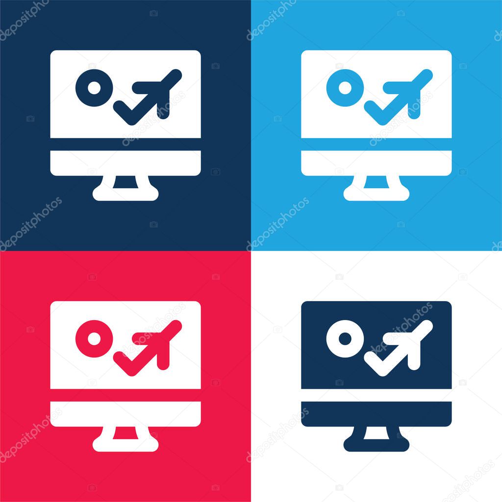 Booking blue and red four color minimal icon set