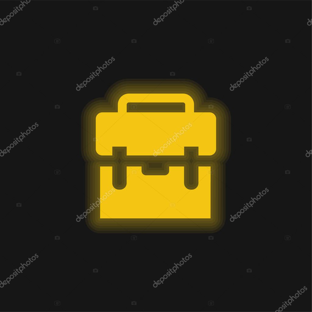 Black Suitcase yellow glowing neon icon