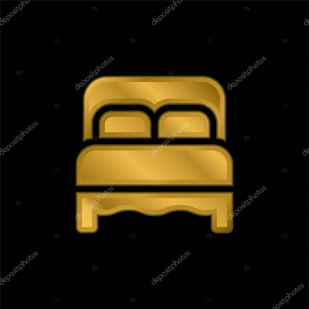 Bed gold plated metalic icon or logo vector