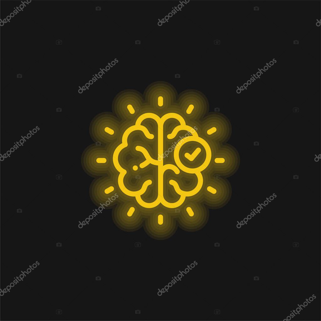 Brain yellow glowing neon icon