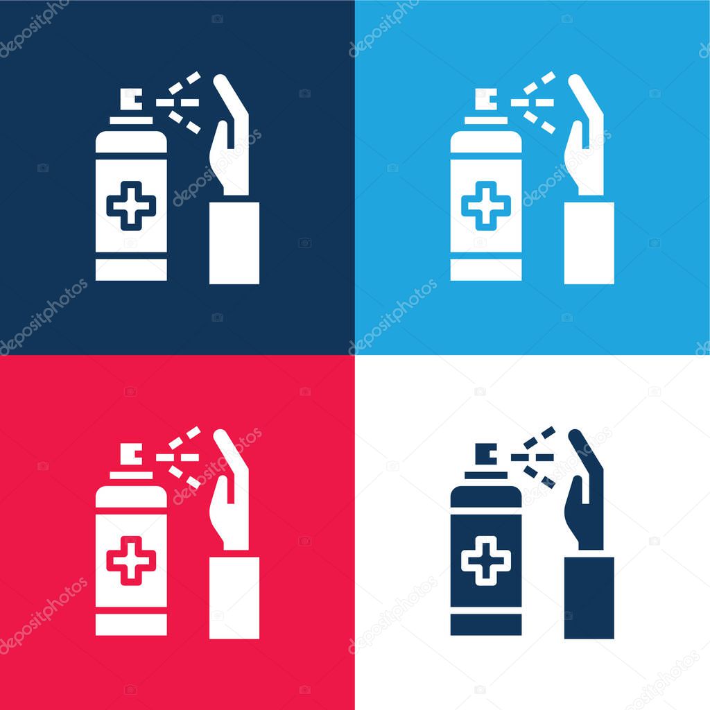 Alcohol Gel blue and red four color minimal icon set
