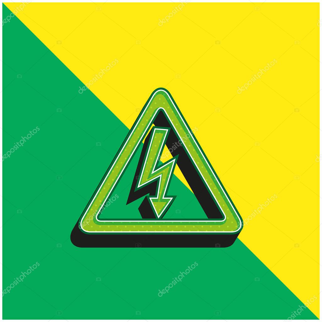 Arrow Bolt Signal Of Electrical Shock Risk In Triangular Shape Green and yellow modern 3d vector icon logo