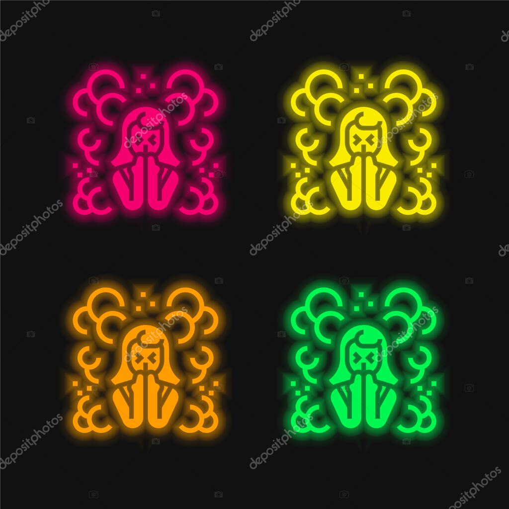 Air Pollution four color glowing neon vector icon