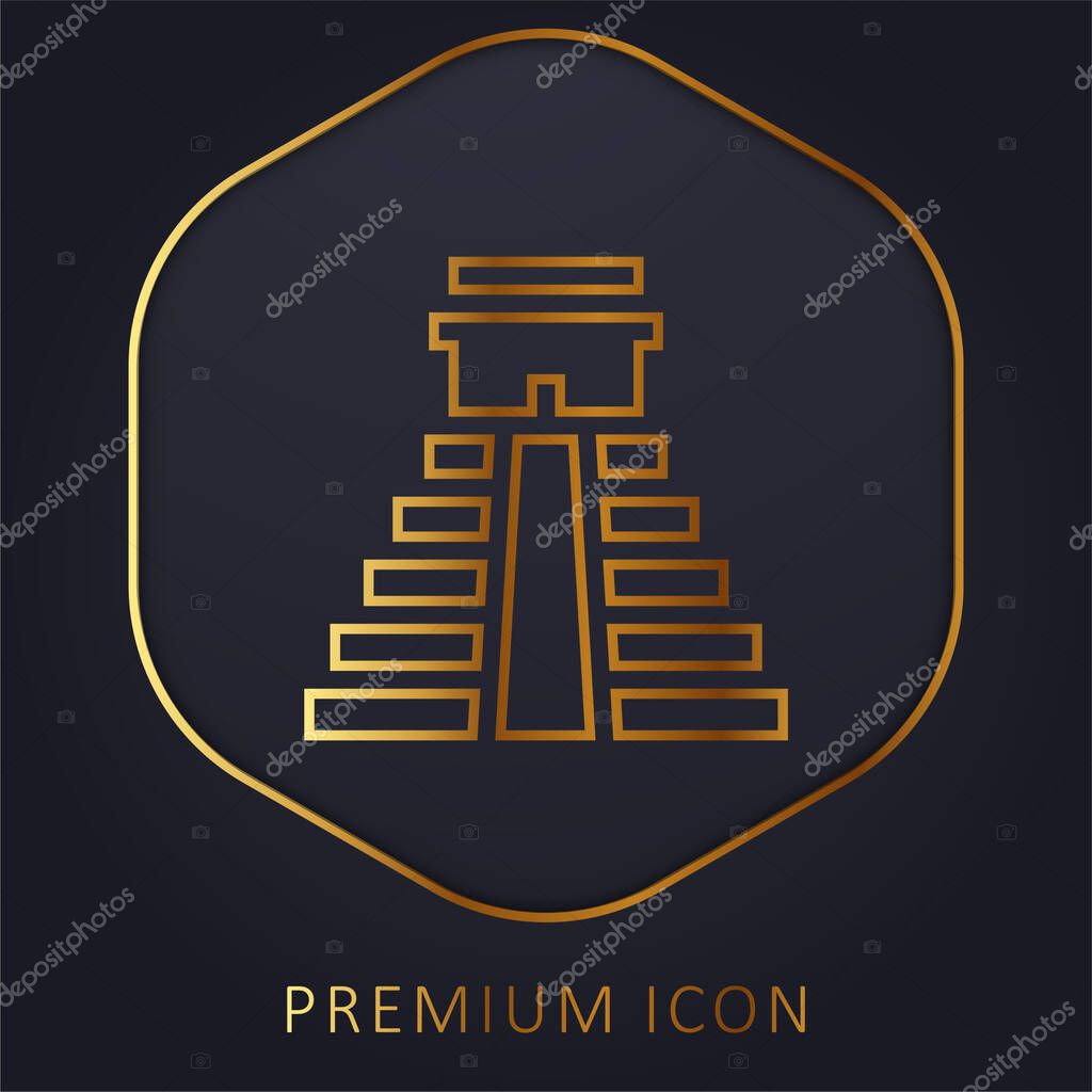Aztec Pyramid golden line premium logo or icon