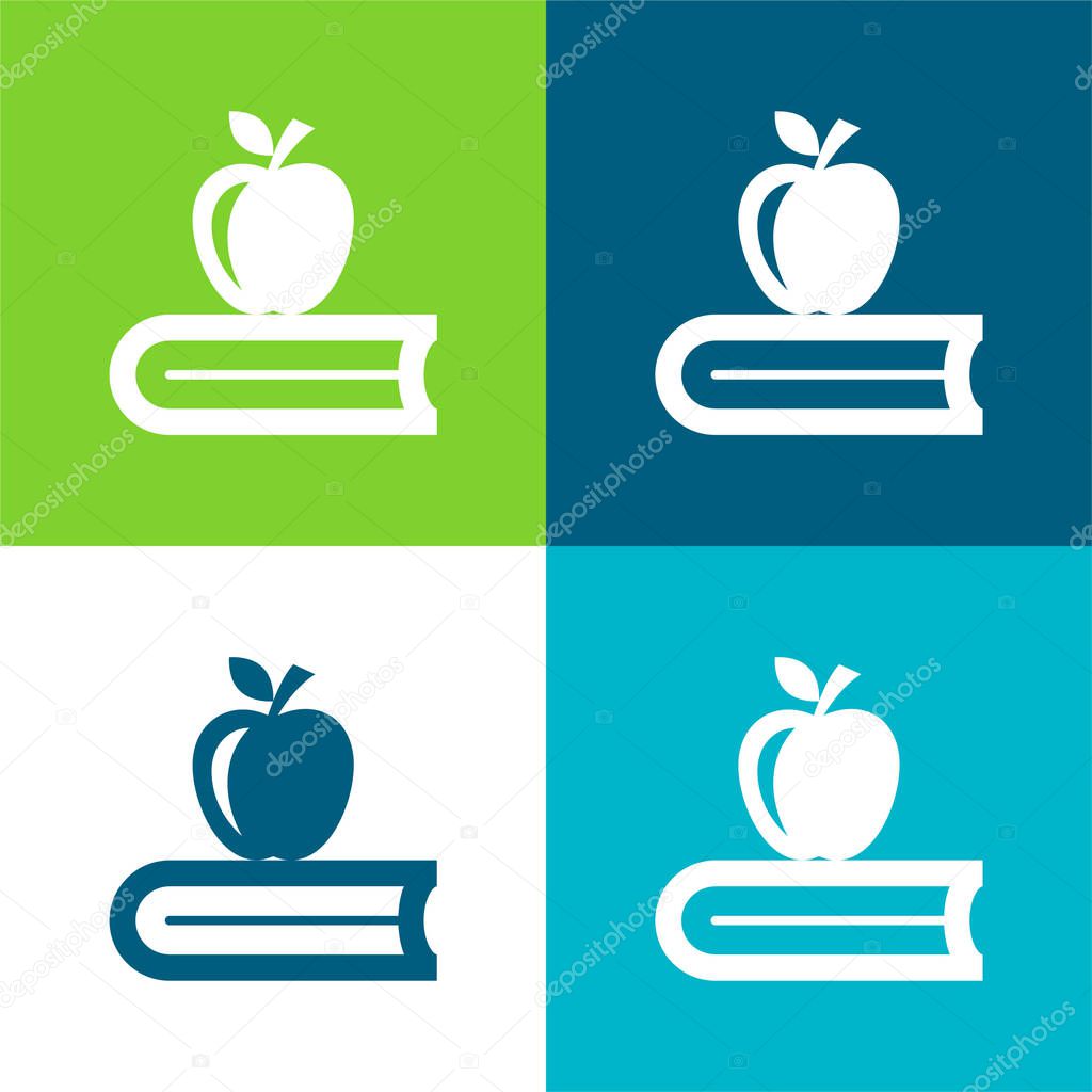 Book With Apple Flat four color minimal icon set