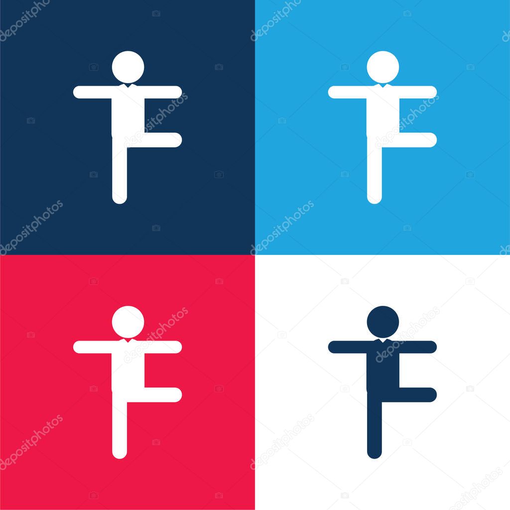 Balance Man Posture blue and red four color minimal icon set