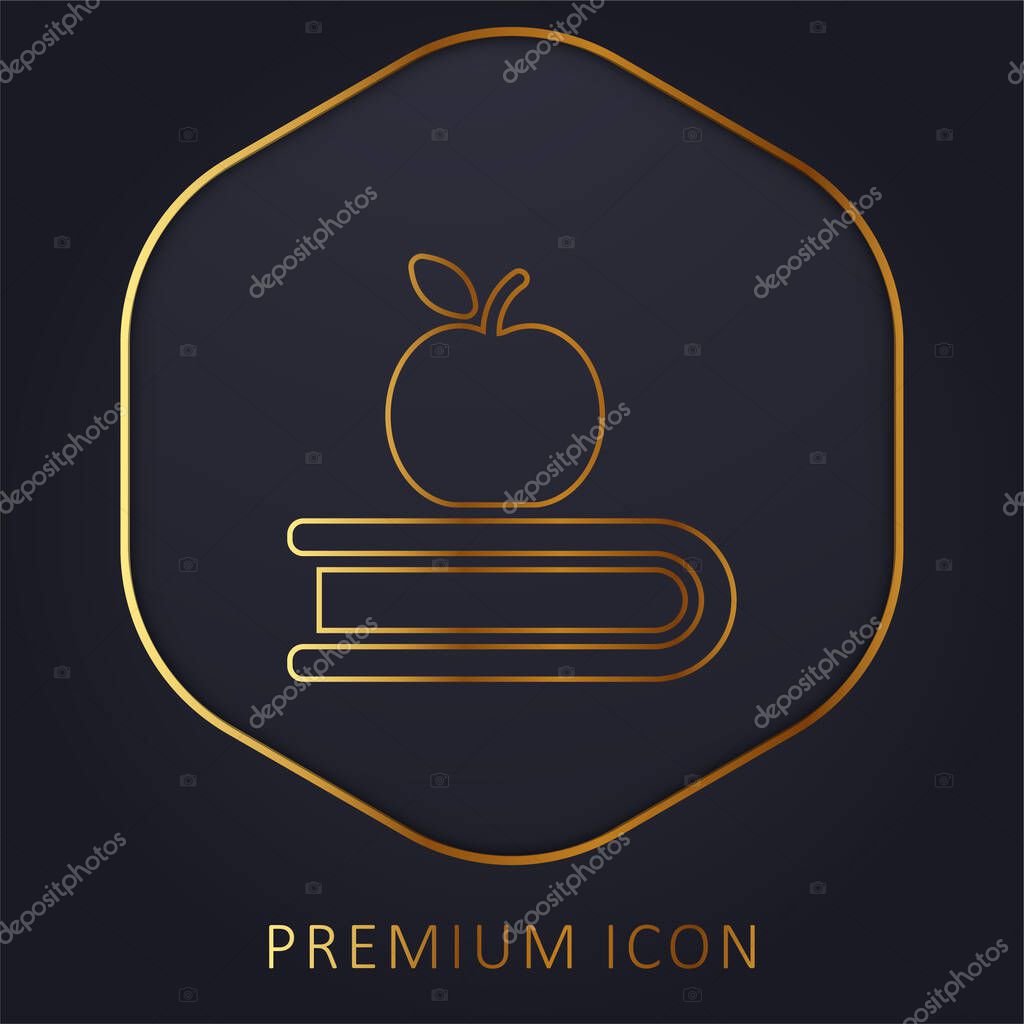 Book And Apple golden line premium logo or icon
