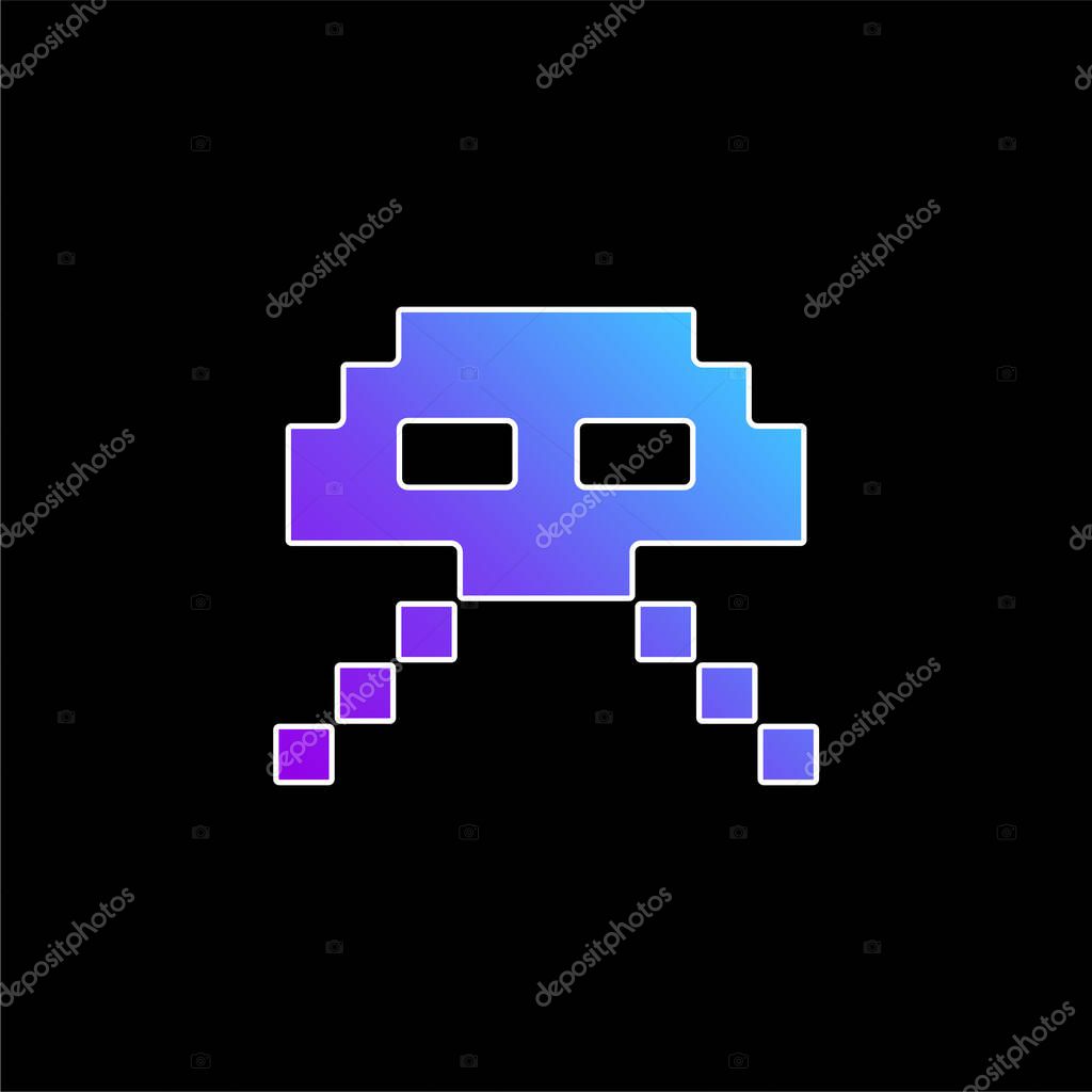 Alien Ufo Pixelated Game Shape blue gradient vector icon