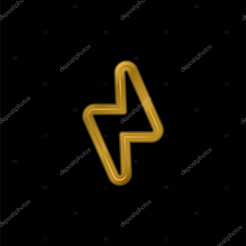 Bolt Outline gold plated metalic icon or logo vector