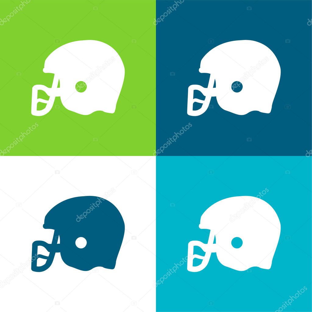 American Football Helmet Knocking Flat four color minimal icon set
