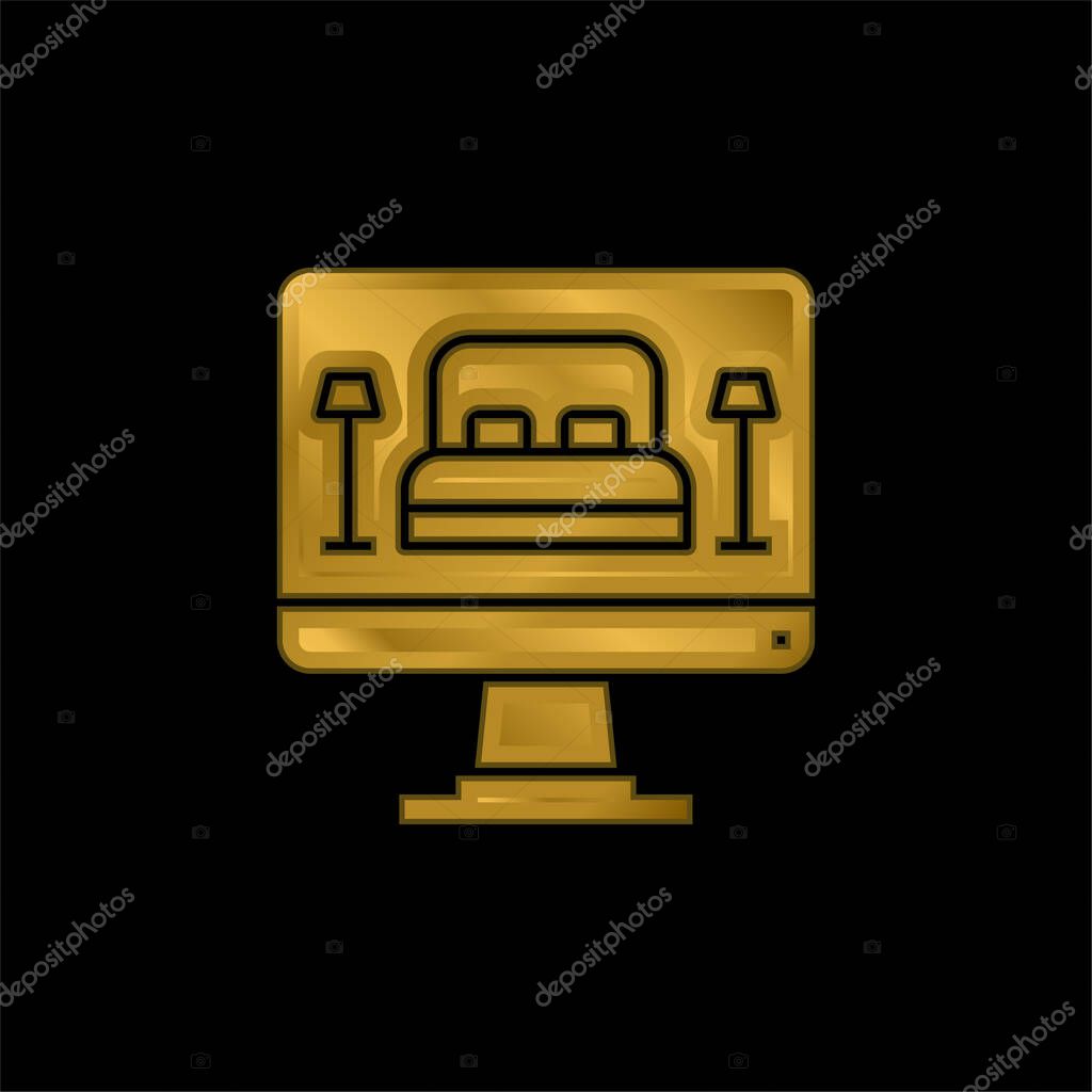 Booking gold plated metalic icon or logo vector