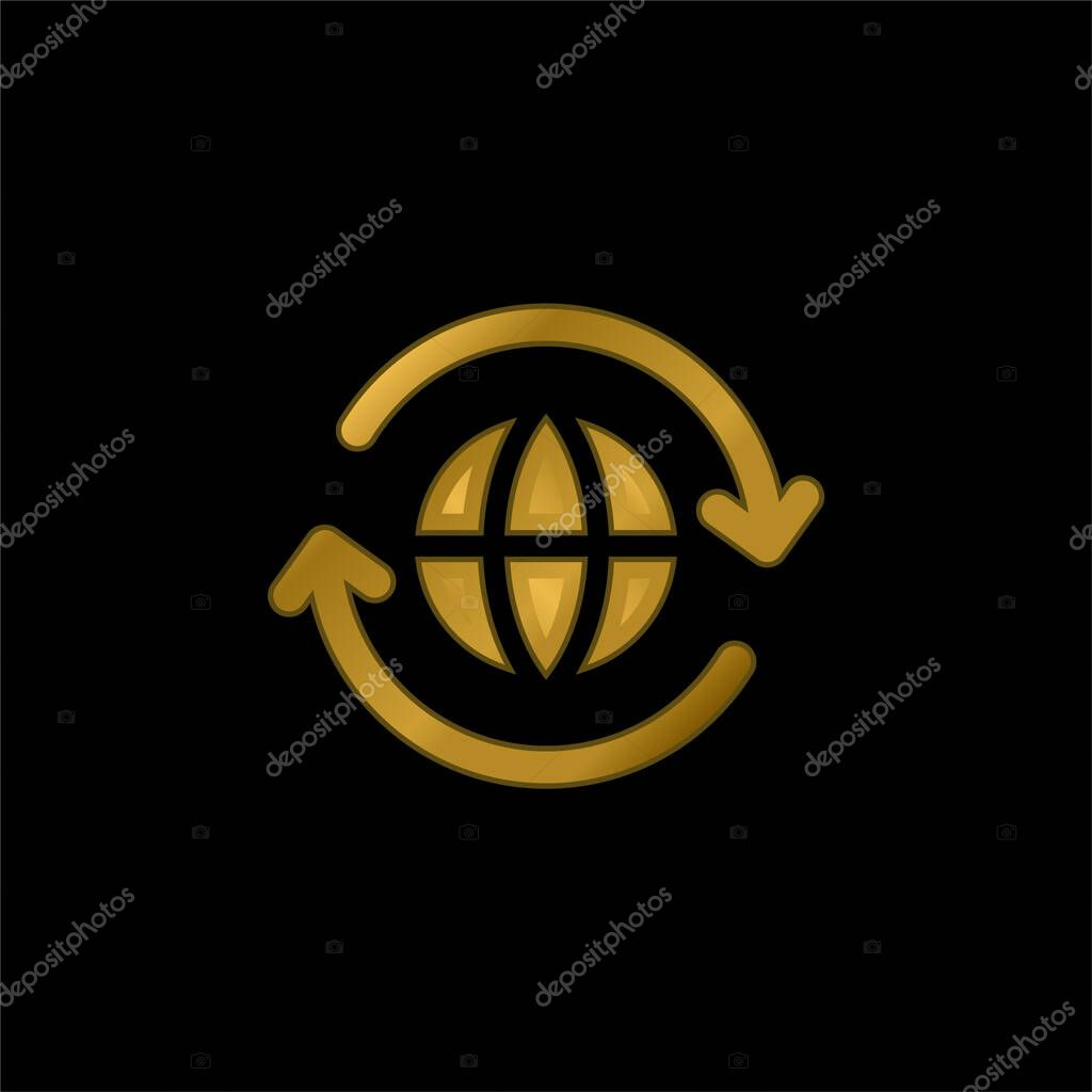 Around The World gold plated metalic icon or logo vector